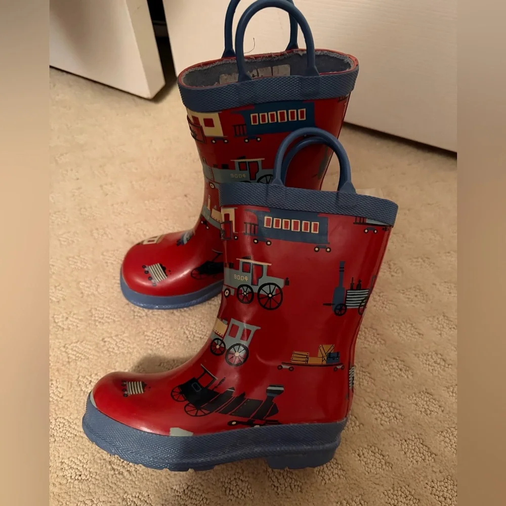 Hatley Red Train Print Rain Boots